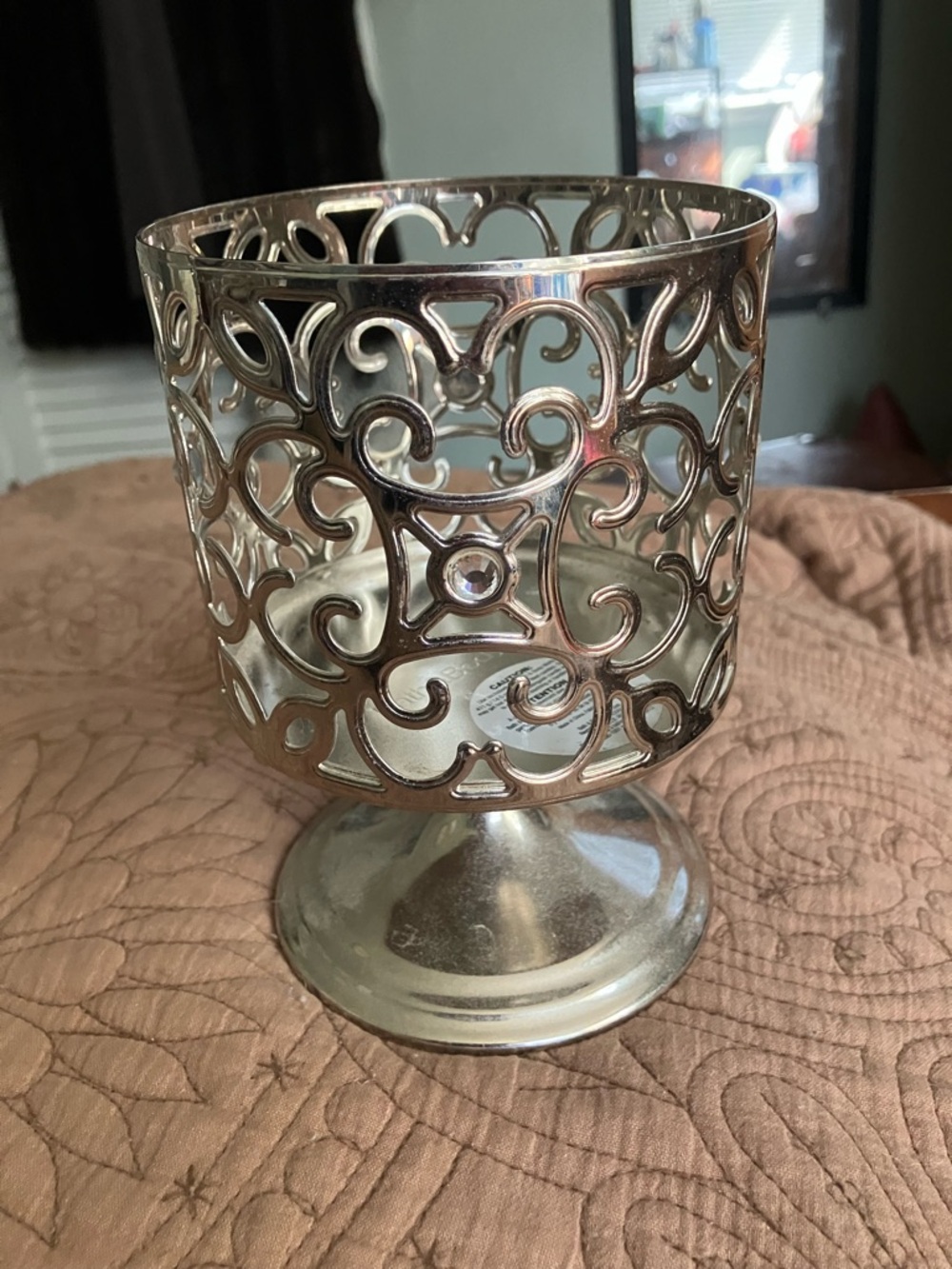 NWT Bath and Body Works Silver Gem Scroll pedestal Candle Holder